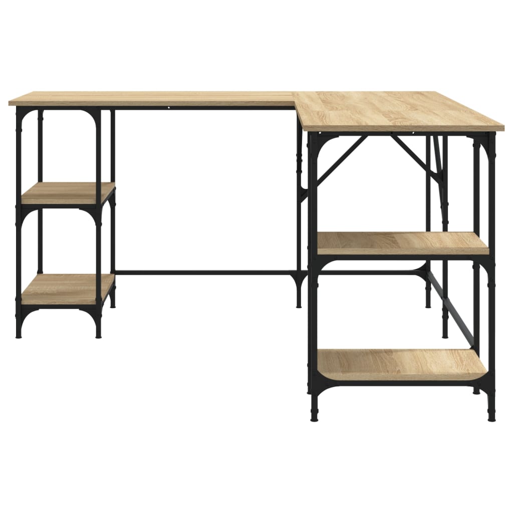 Industrial Wooden L-Shape Home Office Corner Computer Desk With Open Storage Shelves