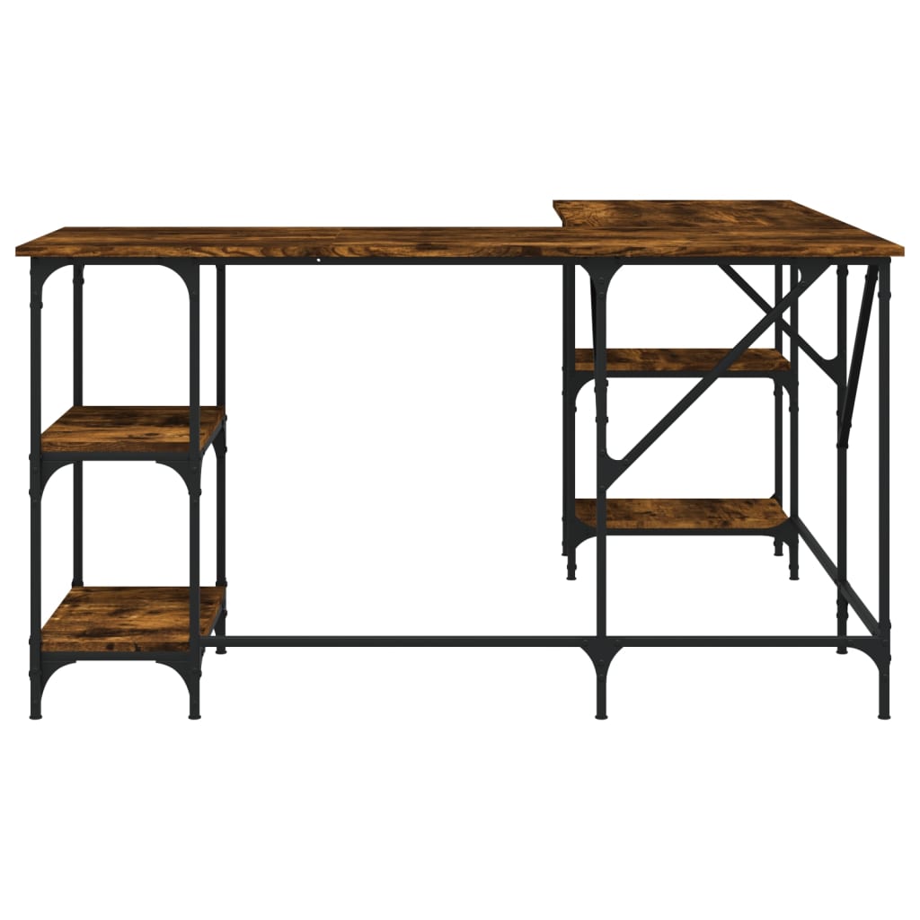 Industrial Wooden L-Shape Home Office Corner Computer Desk With Open Storage Shelves