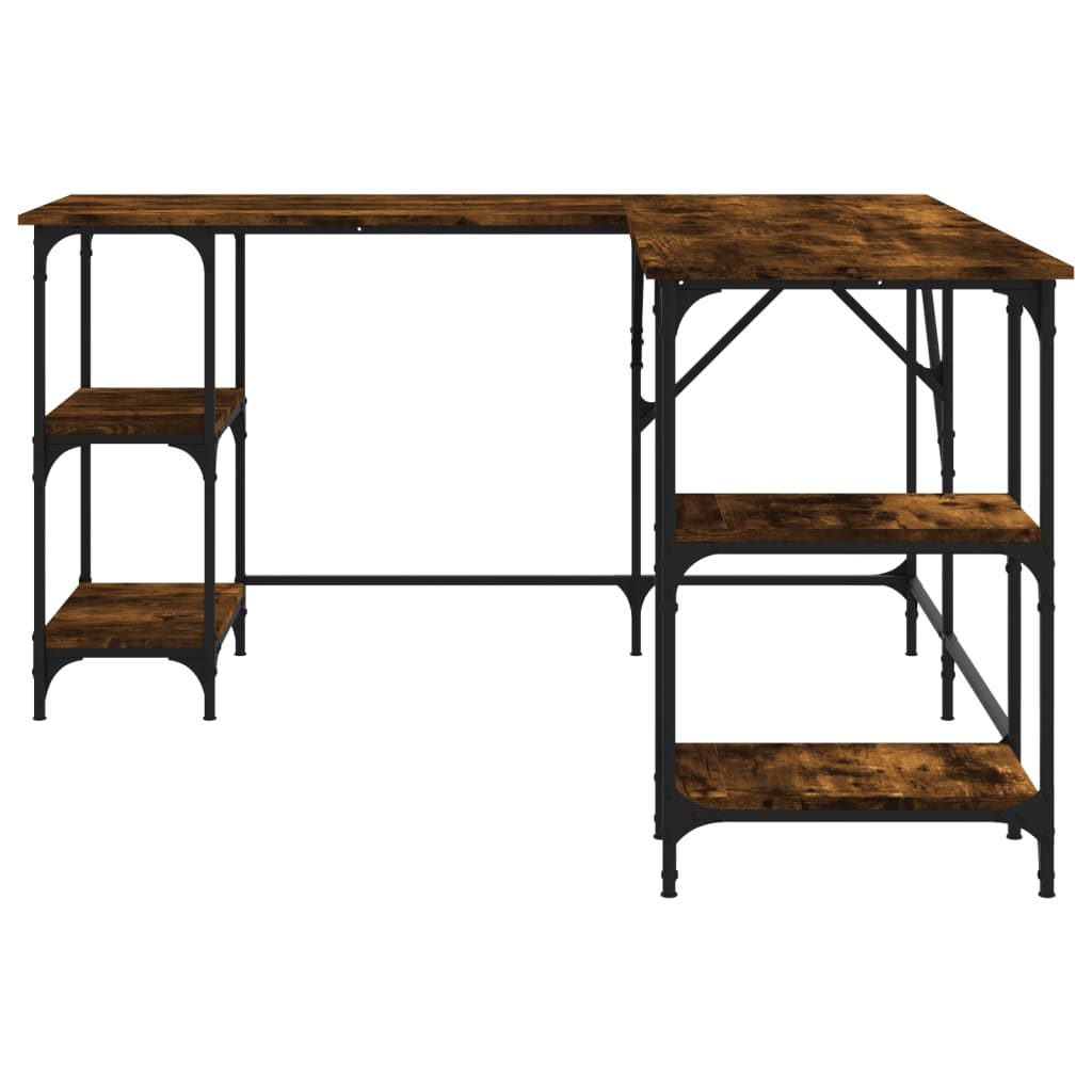 Industrial Wooden L-Shape Home Office Corner Computer Desk With Open Storage Shelves