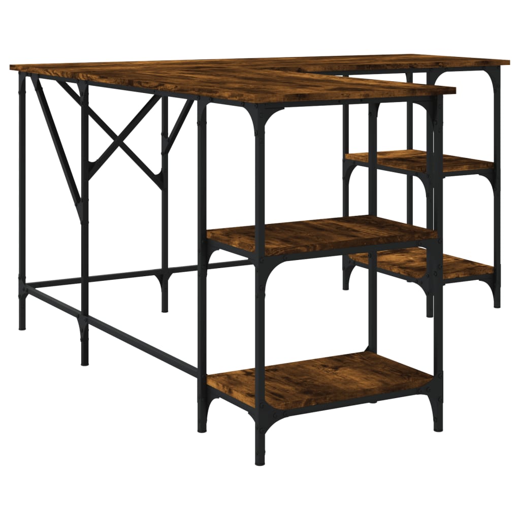 Industrial Wooden L-Shape Home Office Corner Computer Desk With Open Storage Shelves