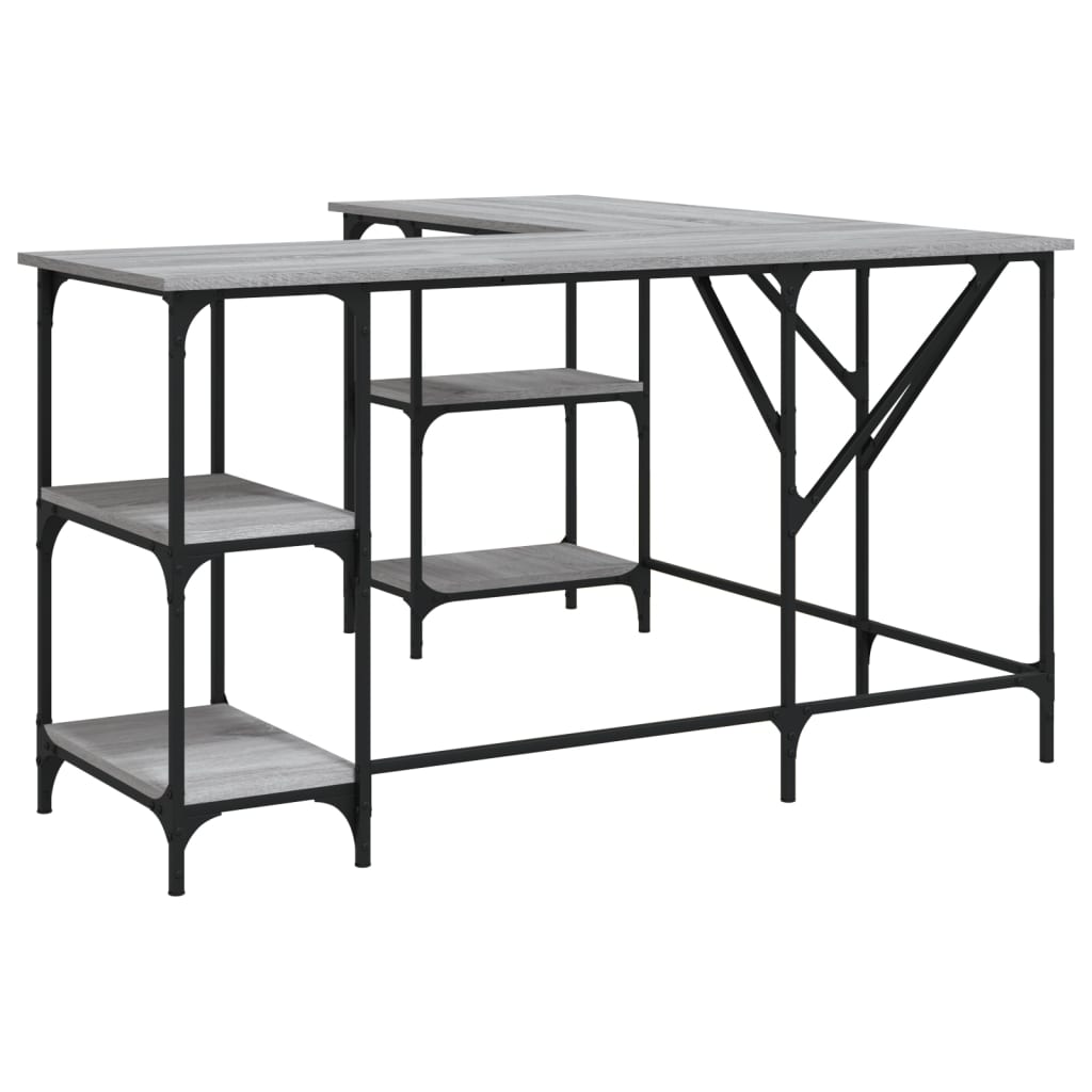 Industrial Wooden L-Shape Home Office Corner Computer Desk With Open Storage Shelves