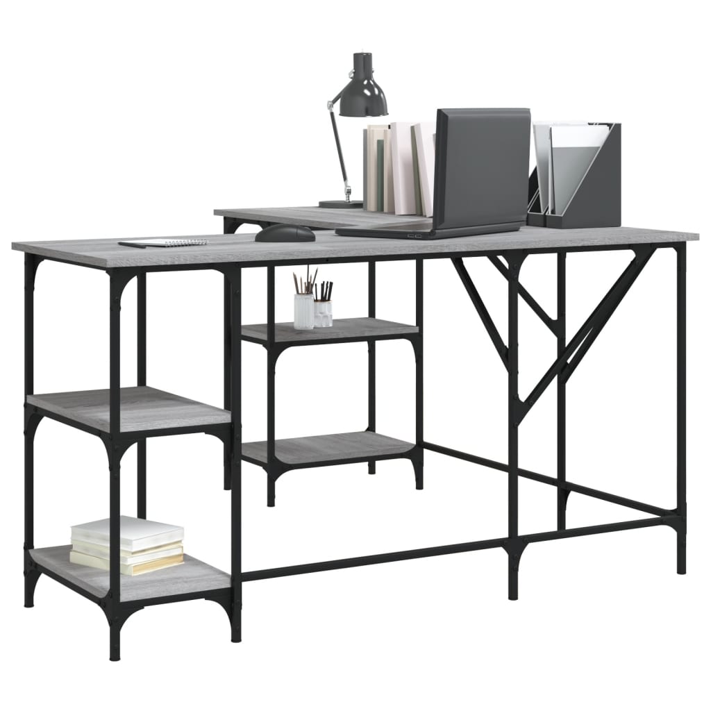 Industrial Wooden L-Shape Home Office Corner Computer Desk With Open Storage Shelves