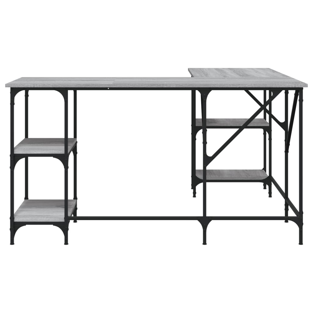 Industrial Wooden L-Shape Home Office Corner Computer Desk With Open Storage Shelves