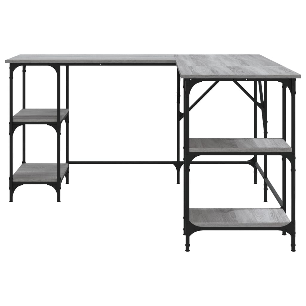 Industrial Wooden L-Shape Home Office Corner Computer Desk With Open Storage Shelves