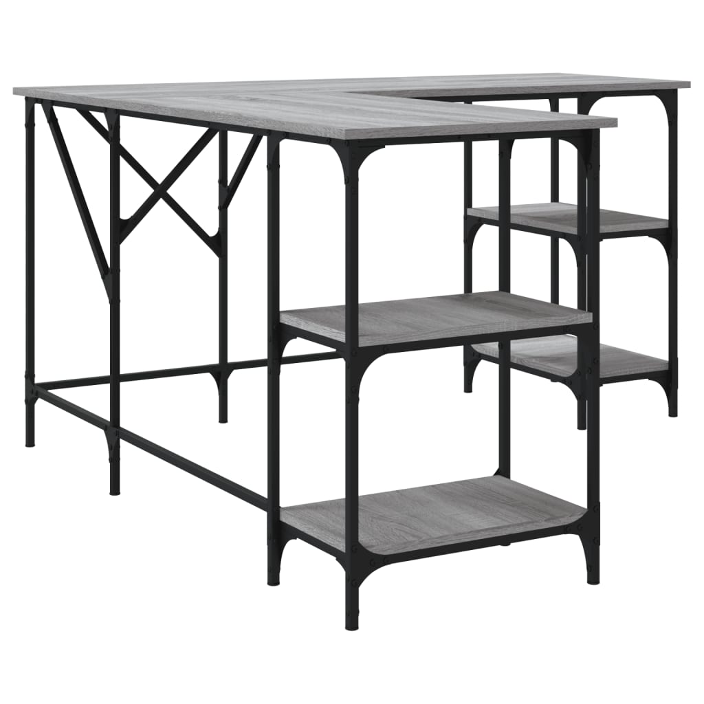 Industrial Wooden L-Shape Home Office Corner Computer Desk With Open Storage Shelves