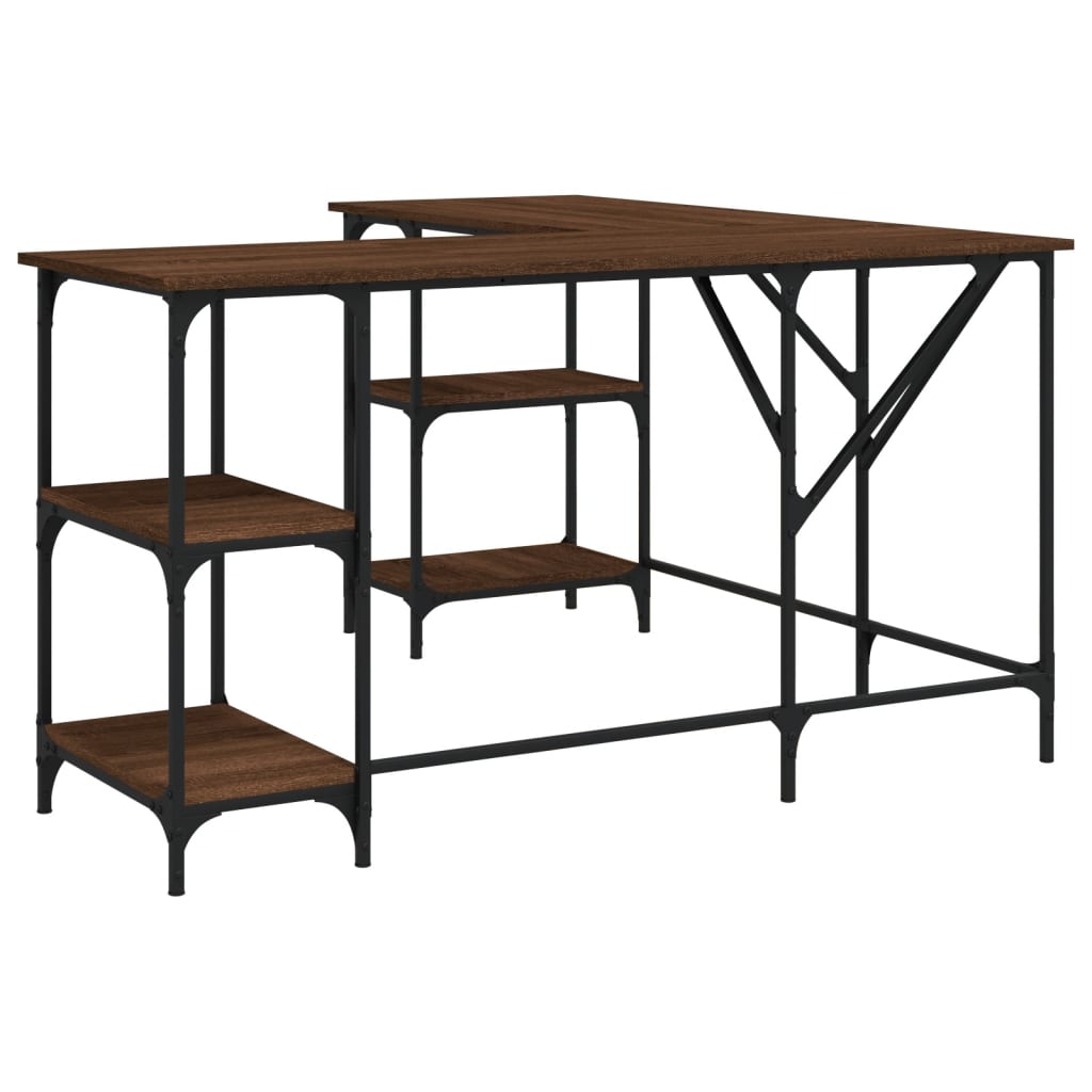 Industrial Wooden L-Shape Home Office Corner Computer Desk With Open Storage Shelves
