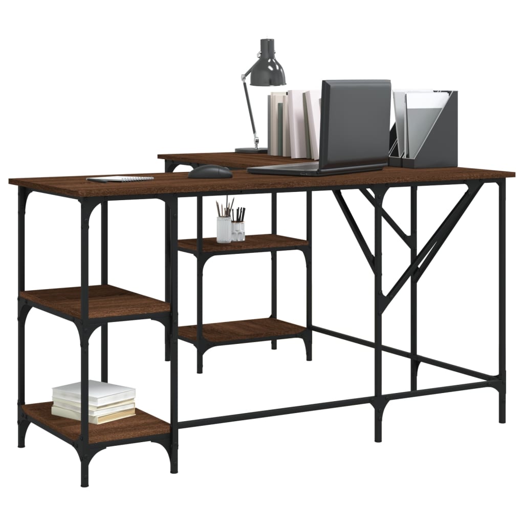 Industrial Wooden L-Shape Home Office Corner Computer Desk With Open Storage Shelves