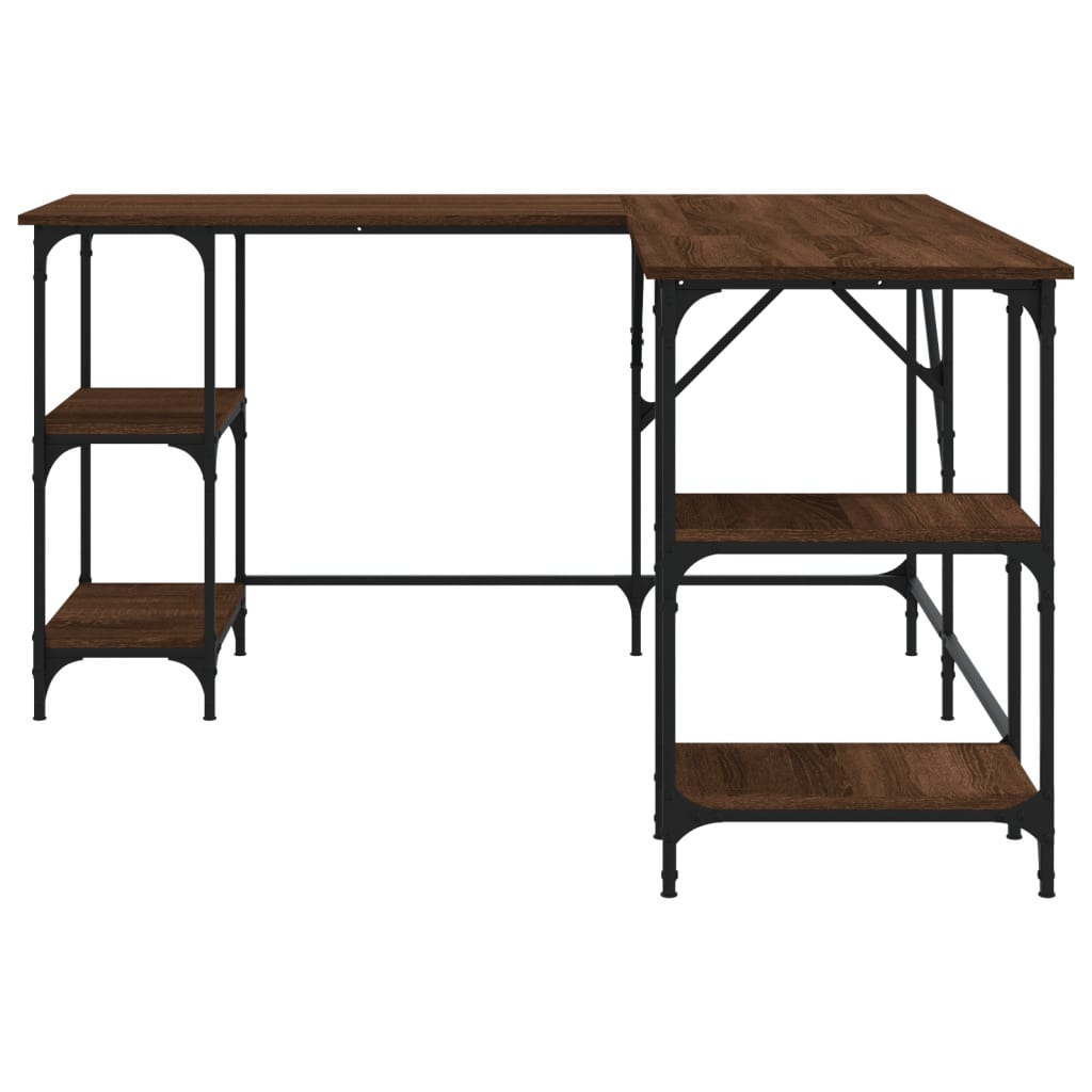 Industrial Wooden L-Shape Home Office Corner Computer Desk With Open Storage Shelves