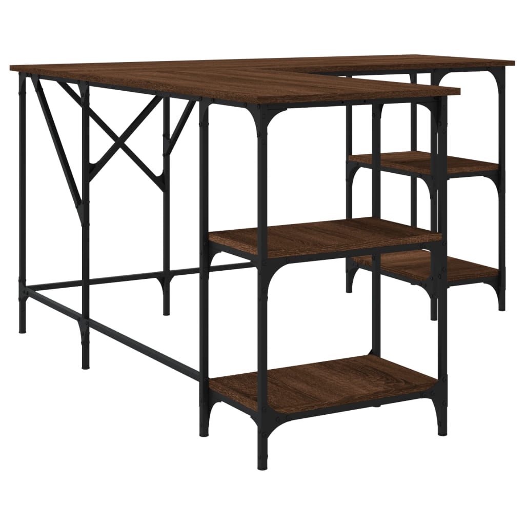 Industrial Wooden L-Shape Home Office Corner Computer Desk With Open Storage Shelves