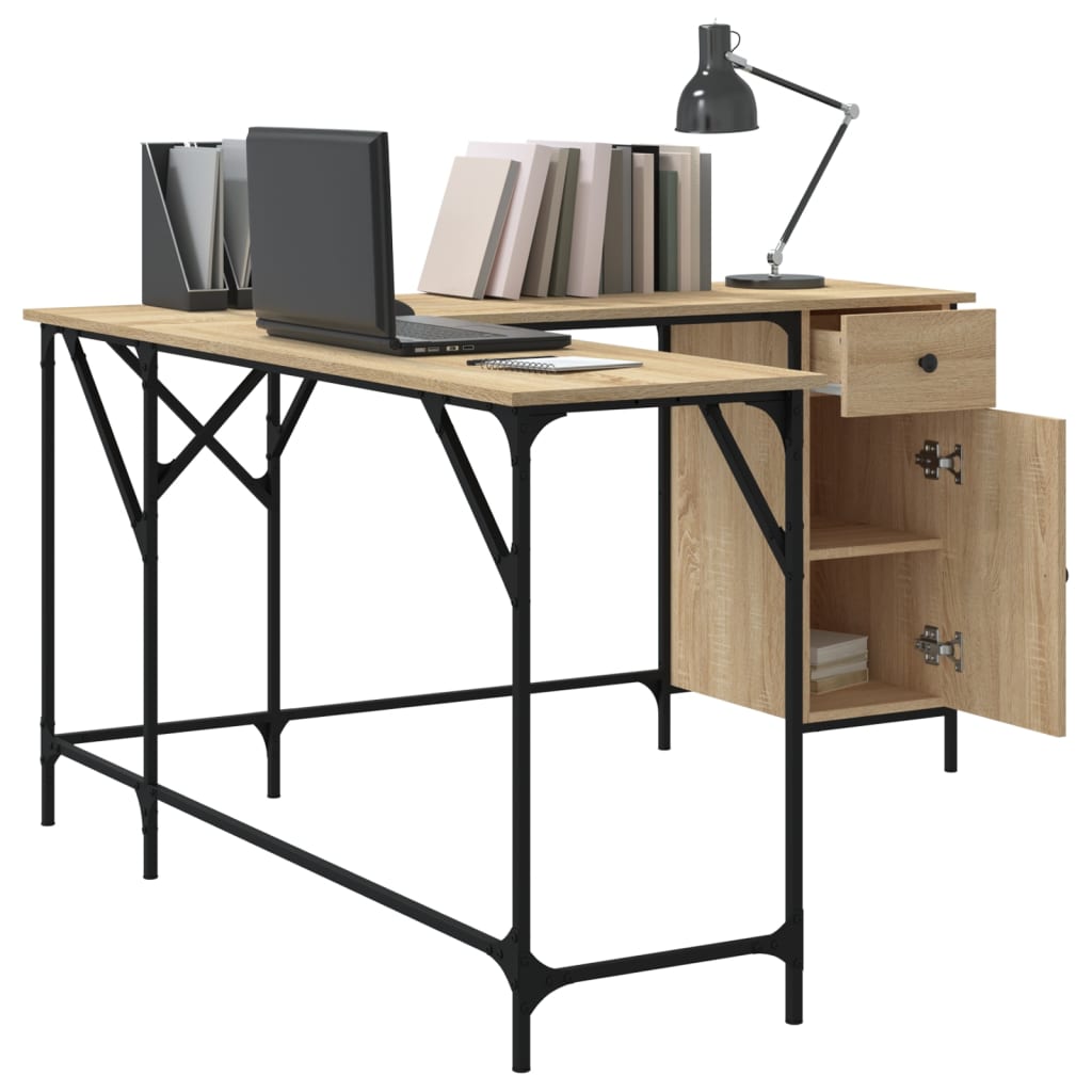 Industrial Wooden Home Office L-Shaped Corner Computer Desk Table With Storage