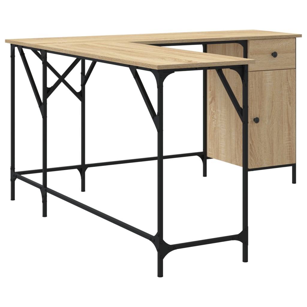 Industrial Wooden Home Office L-Shaped Corner Computer Desk Table With Storage