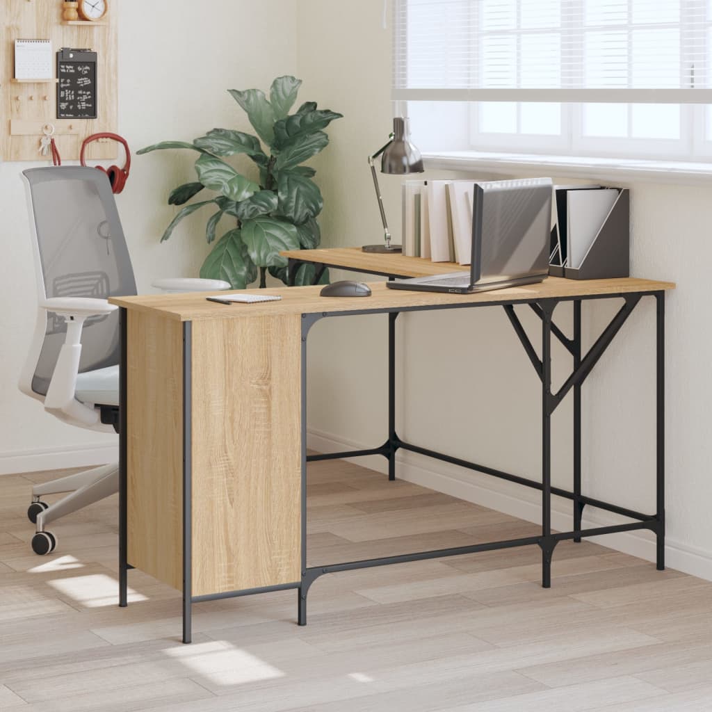 Industrial Wooden Home Office L-Shaped Corner Computer Desk Table With Storage