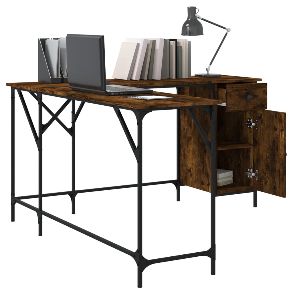 Industrial Wooden Home Office L-Shaped Corner Computer Desk Table With Storage