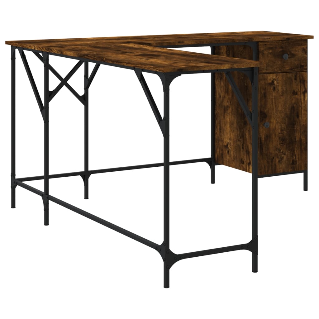 Desk Smoked Oak 141x141x75 cm Engineered Wood