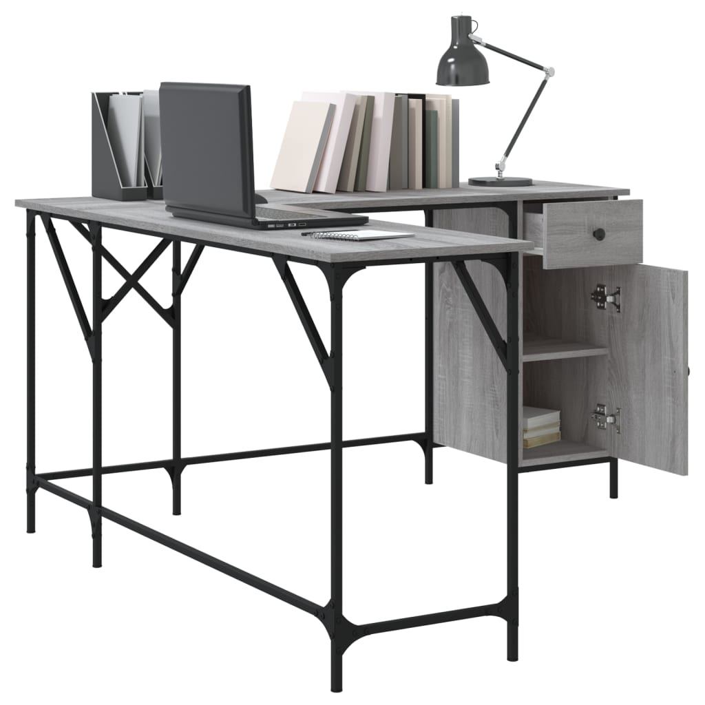 Industrial Wooden Home Office L-Shaped Corner Computer Desk Table With Storage
