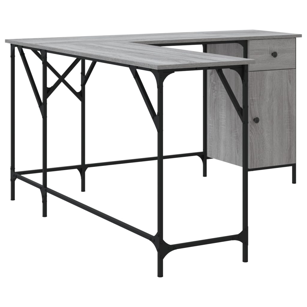 Industrial Wooden Home Office L-Shaped Corner Computer Desk Table With Storage