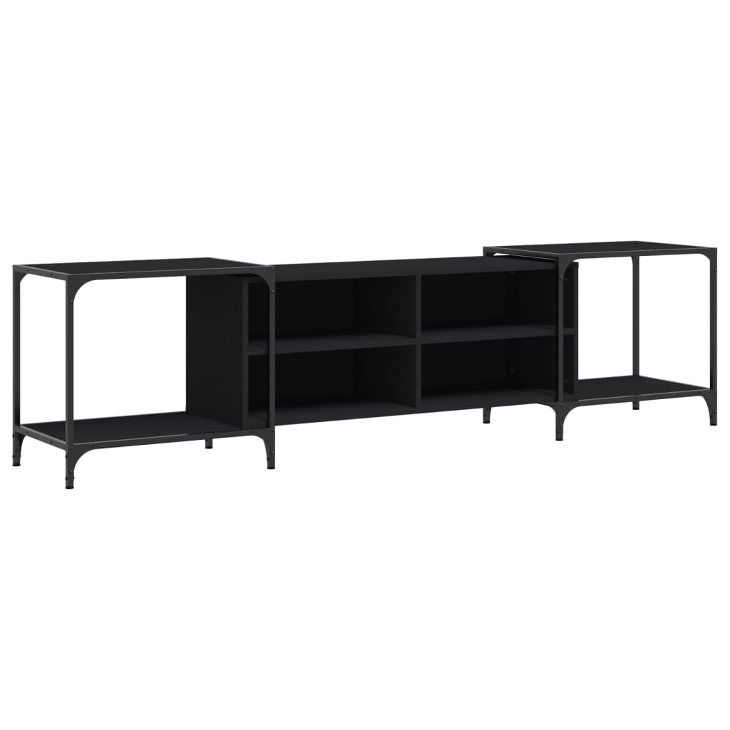 Industrial Wooden Wide TV Tele Stand Unit Cabinet With Open Storage Shelves Wood