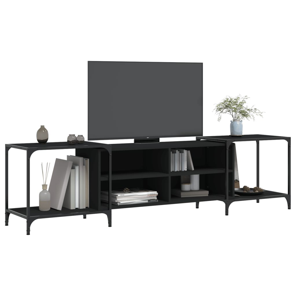 Industrial Wooden Wide TV Tele Stand Unit Cabinet With Open Storage Shelves Wood