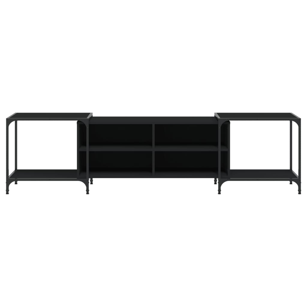 Industrial Wooden Wide TV Tele Stand Unit Cabinet With Open Storage Shelves Wood