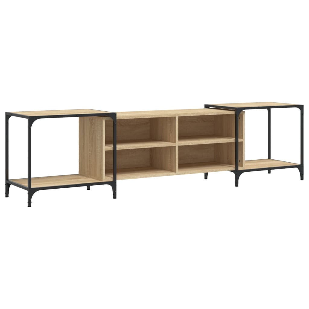 Industrial Wooden Wide TV Tele Stand Unit Cabinet With Open Storage Shelves Wood