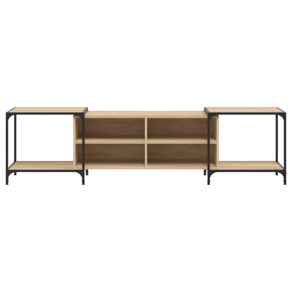 Industrial Wooden Wide TV Tele Stand Unit Cabinet With Open Storage Shelves Wood