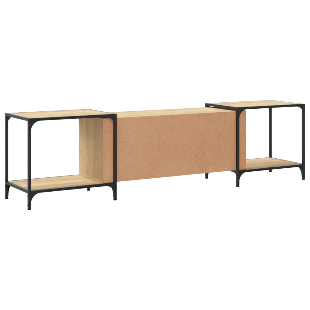 Industrial Wooden Wide TV Tele Stand Unit Cabinet With Open Storage Shelves Wood