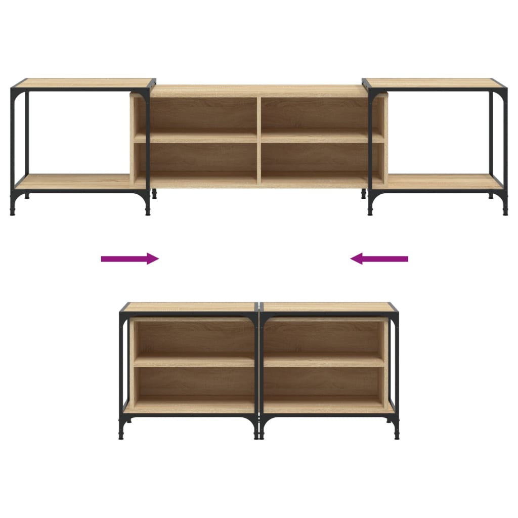 Industrial Wooden Wide TV Tele Stand Unit Cabinet With Open Storage Shelves Wood