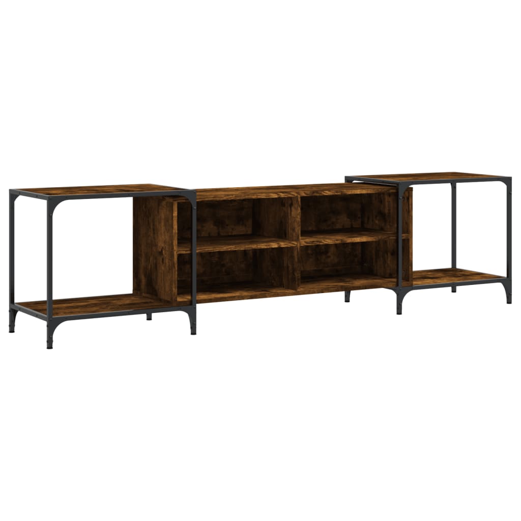 Industrial Wooden Wide TV Tele Stand Unit Cabinet With Open Storage Shelves Wood