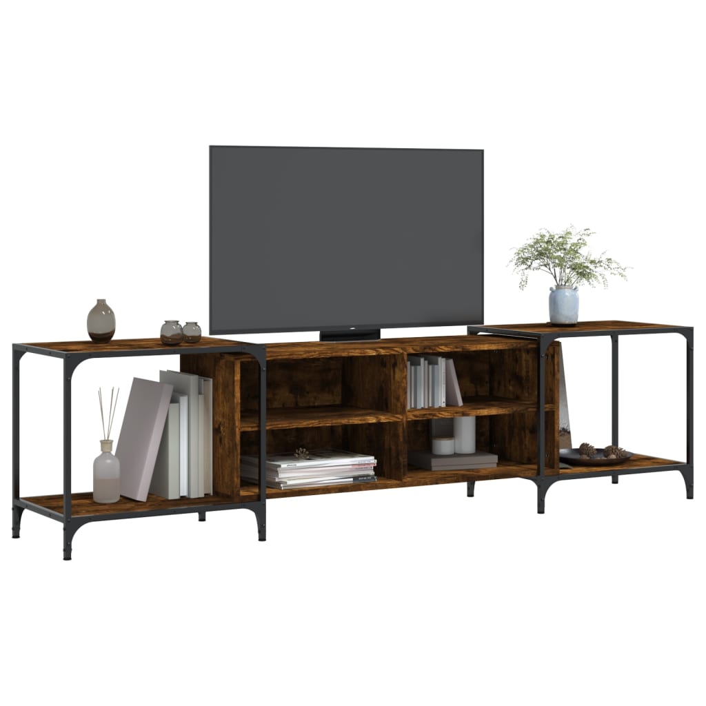 Industrial Wooden Wide TV Tele Stand Unit Cabinet With Open Storage Shelves Wood