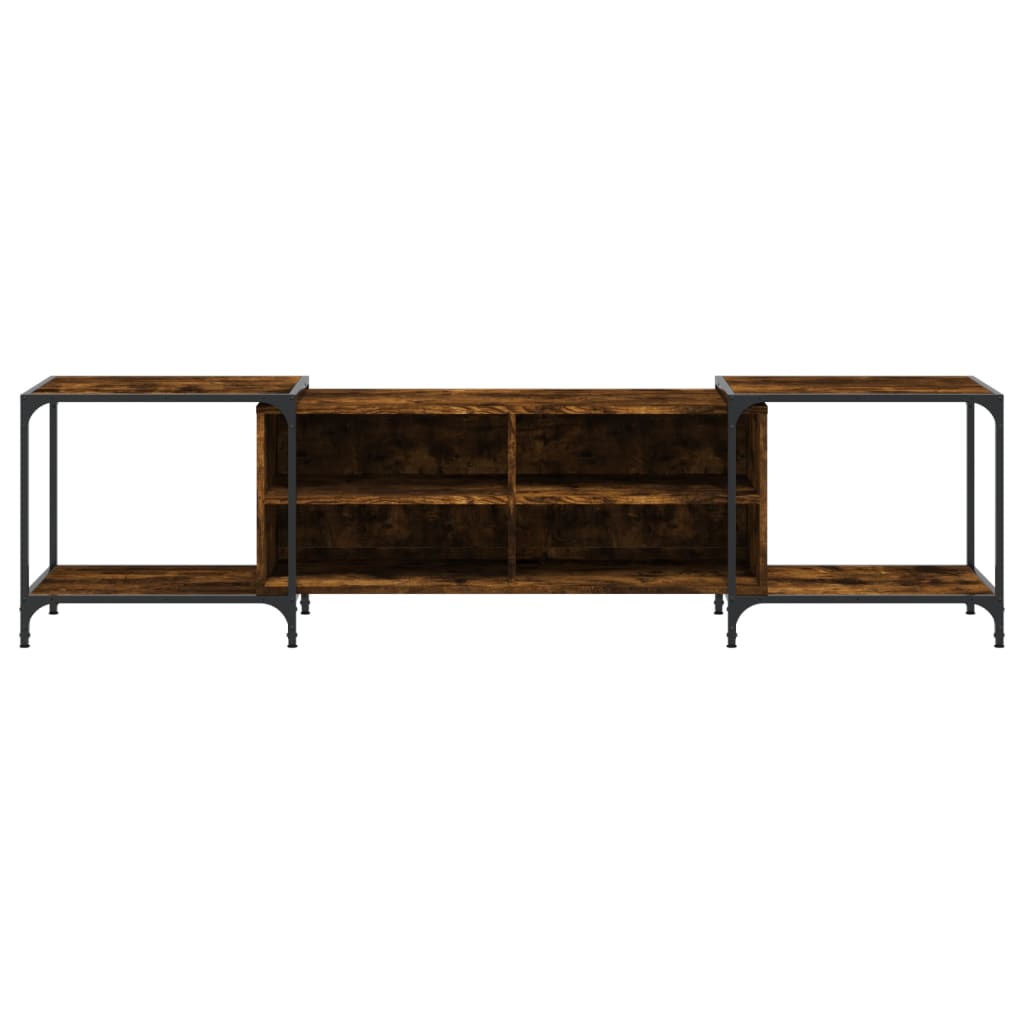 Industrial Wooden Wide TV Tele Stand Unit Cabinet With Open Storage Shelves Wood