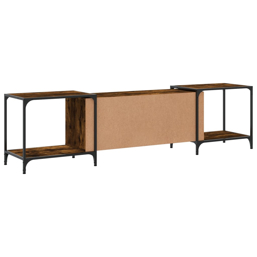 Industrial Wooden Wide TV Tele Stand Unit Cabinet With Open Storage Shelves Wood