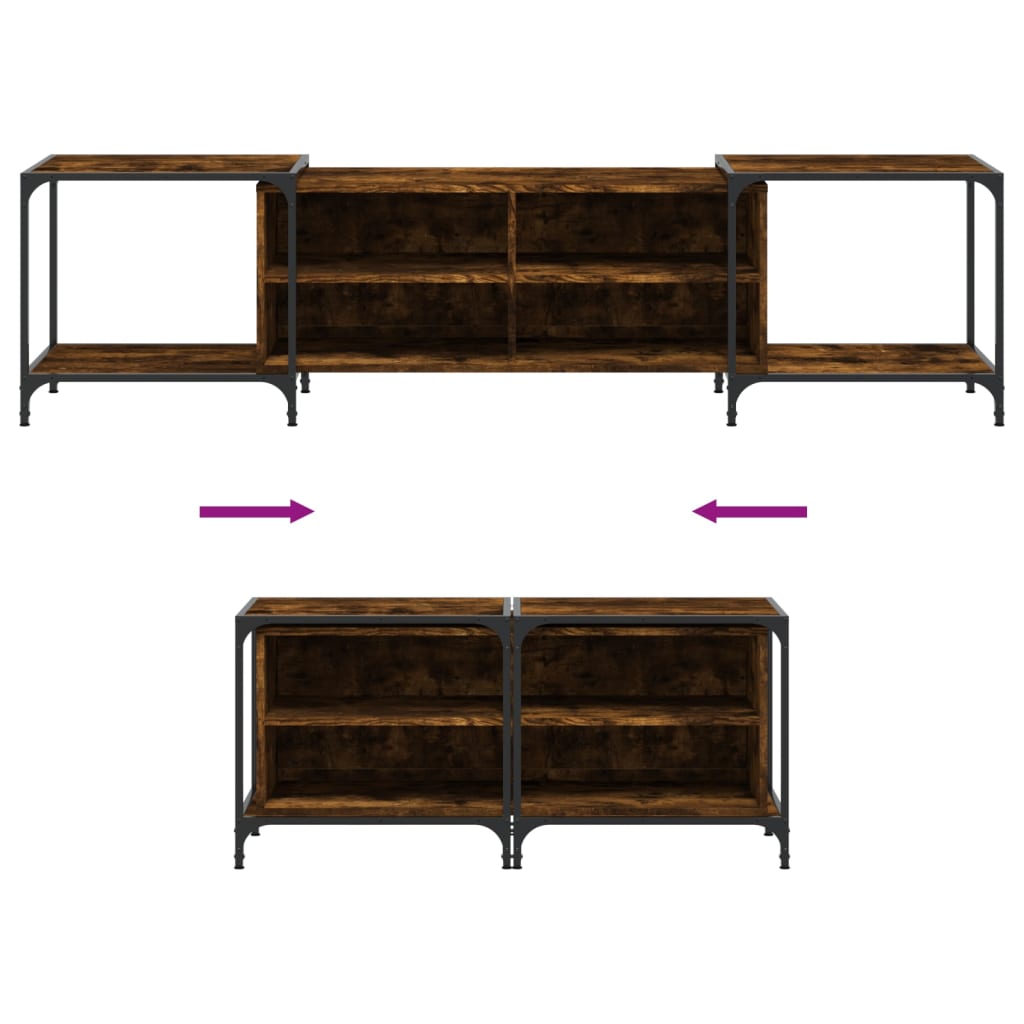 Industrial Wooden Wide TV Tele Stand Unit Cabinet With Open Storage Shelves Wood