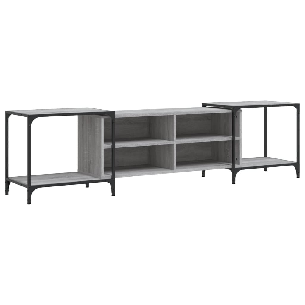 Industrial Wooden Wide TV Tele Stand Unit Cabinet With Open Storage Shelves Wood