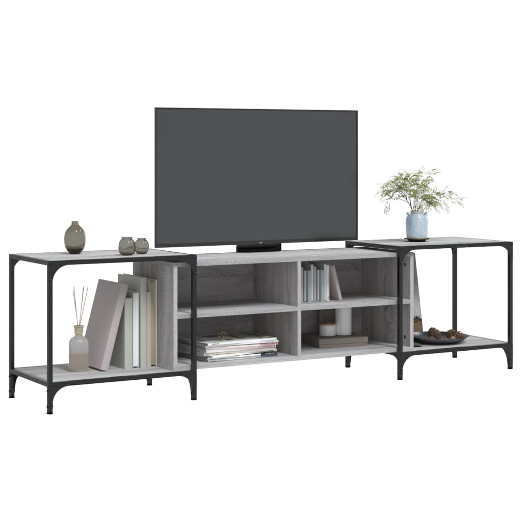 Industrial Wooden Wide TV Tele Stand Unit Cabinet With Open Storage Shelves Wood