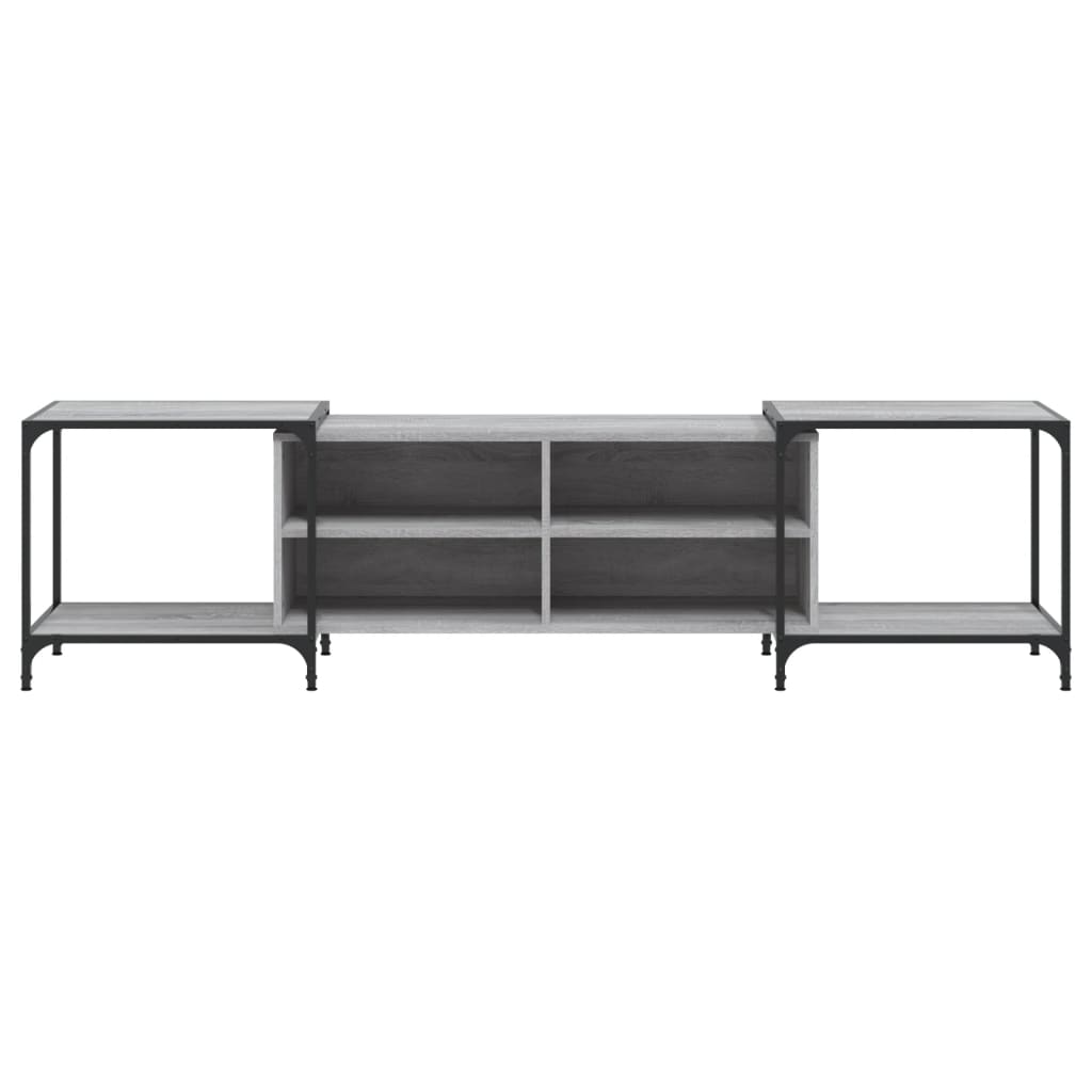 Industrial Wooden Wide TV Tele Stand Unit Cabinet With Open Storage Shelves Wood