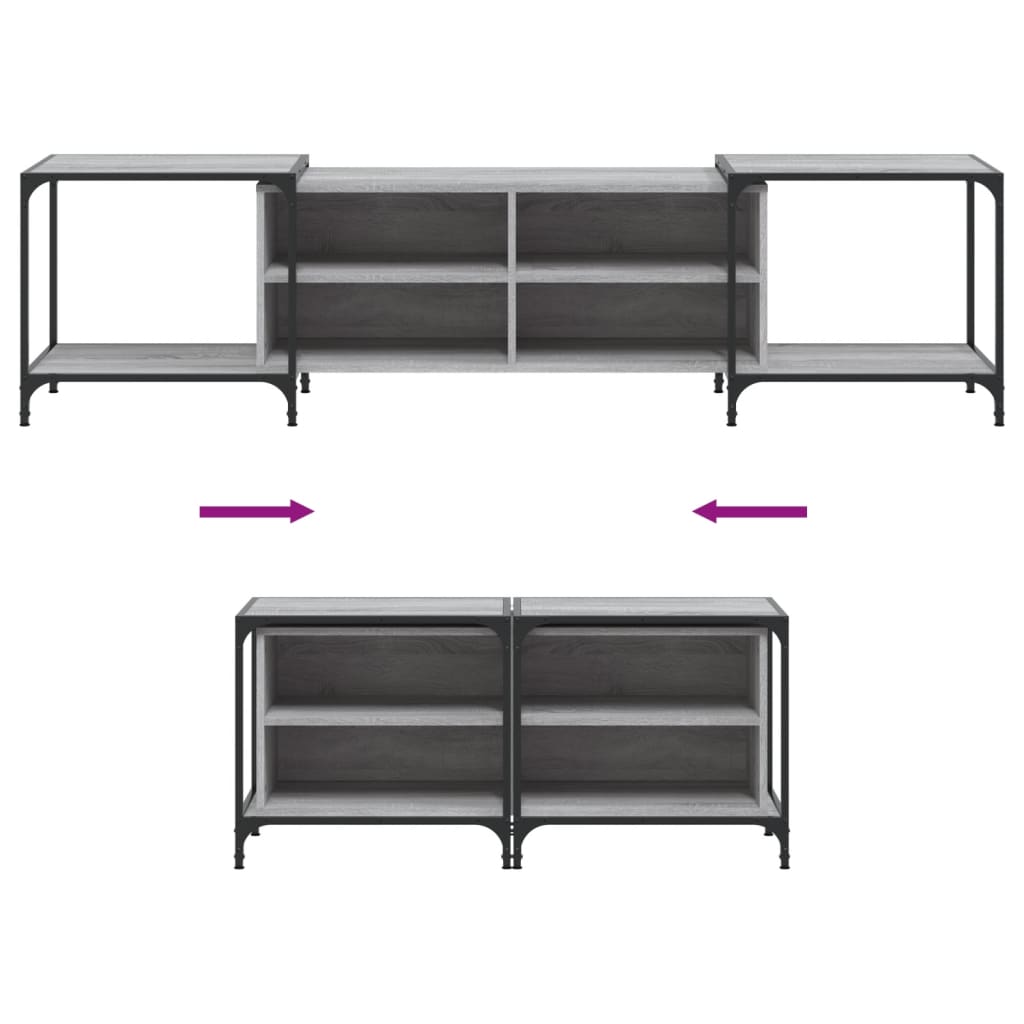 Industrial Wooden Wide TV Tele Stand Unit Cabinet With Open Storage Shelves Wood