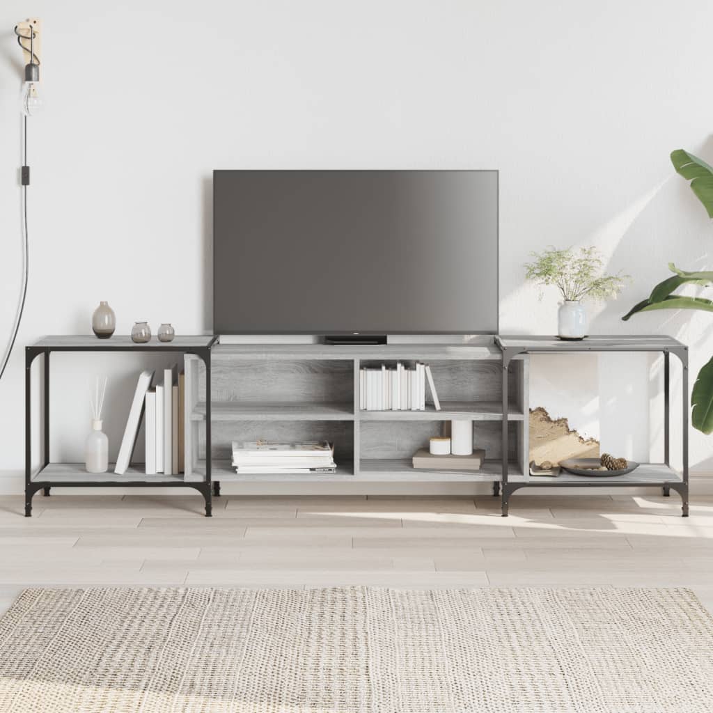 Industrial Wooden Wide TV Tele Stand Unit Cabinet With Open Storage Shelves Wood