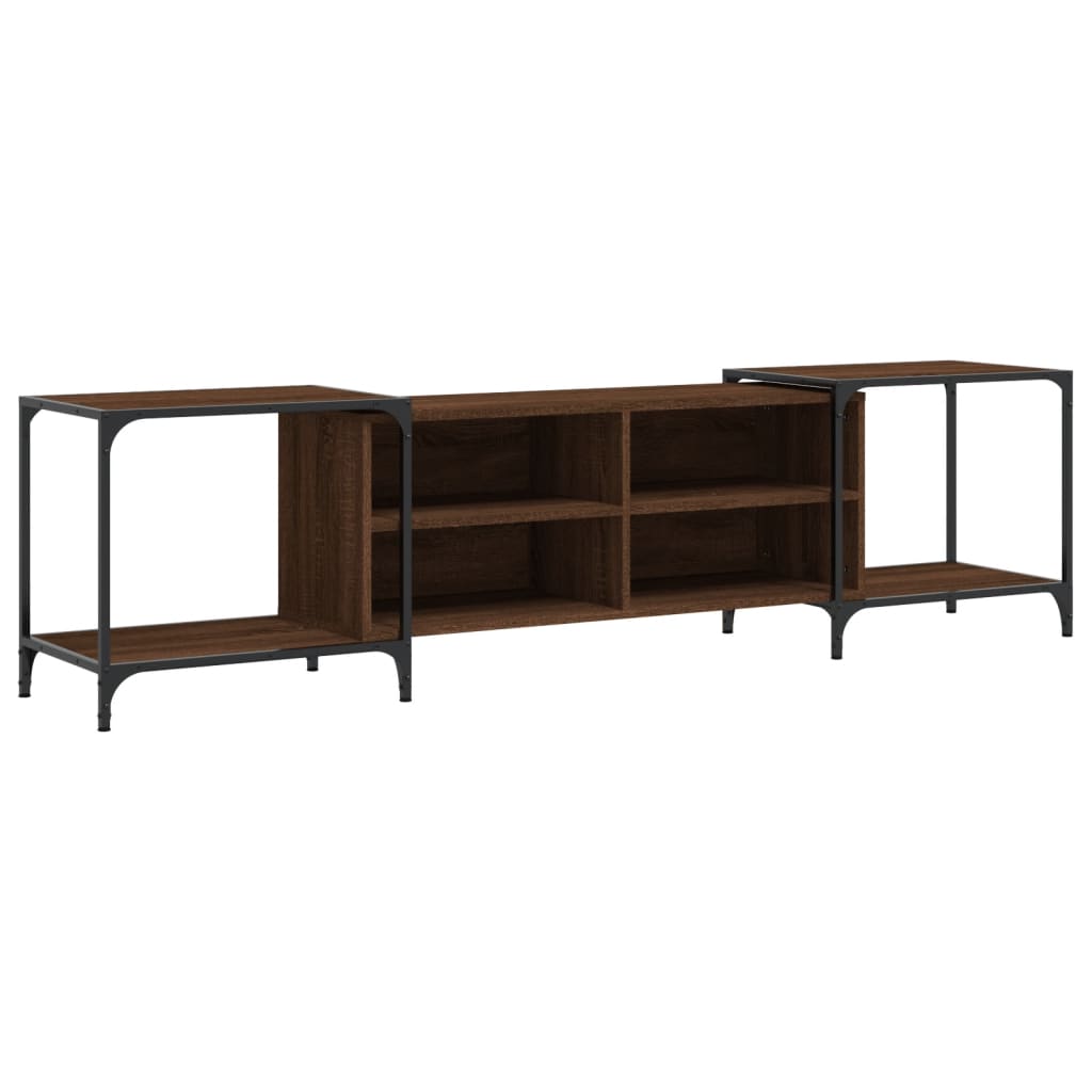 Industrial Wooden Wide TV Tele Stand Unit Cabinet With Open Storage Shelves Wood