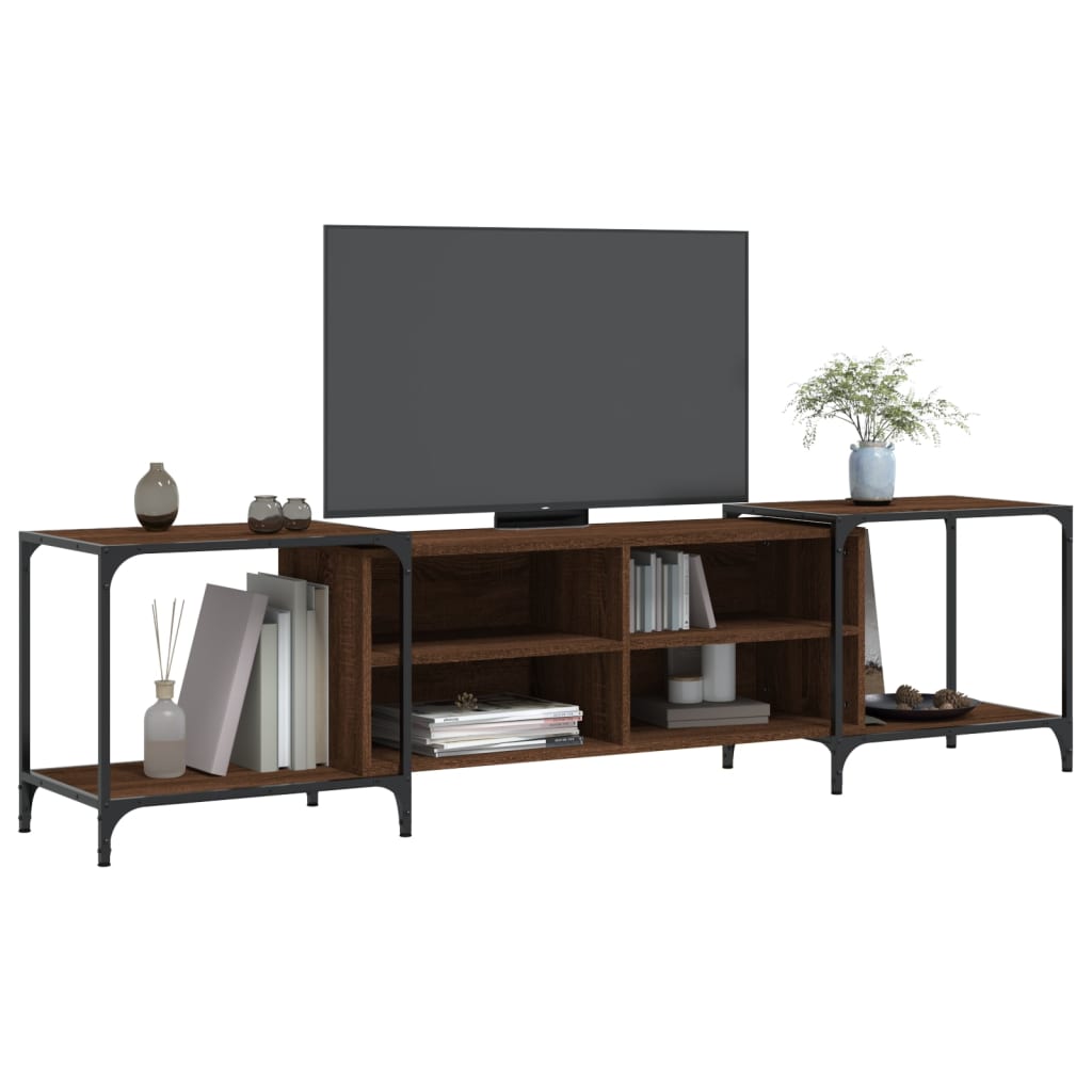 Industrial Wooden Wide TV Tele Stand Unit Cabinet With Open Storage Shelves Wood