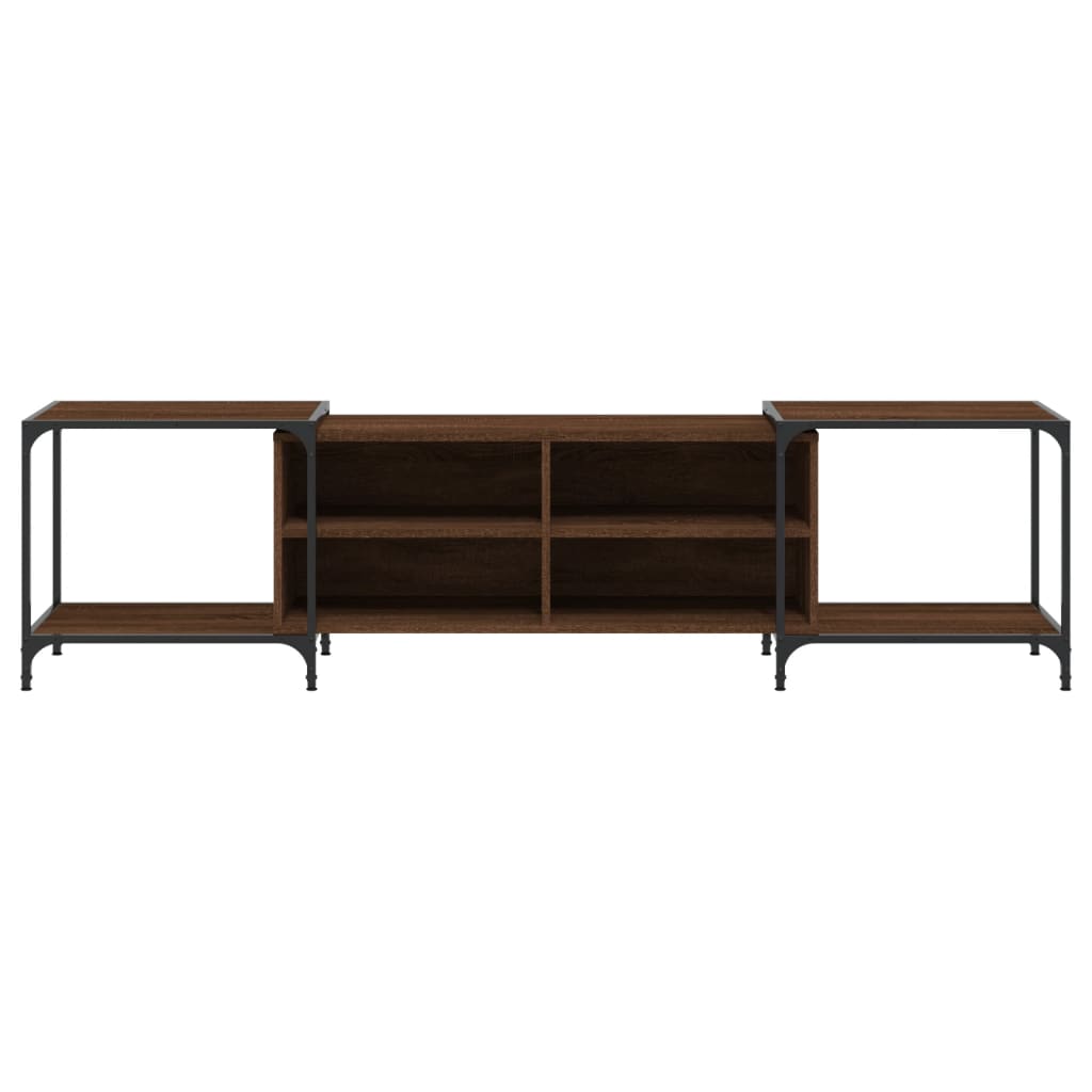 Industrial Wooden Wide TV Tele Stand Unit Cabinet With Open Storage Shelves Wood