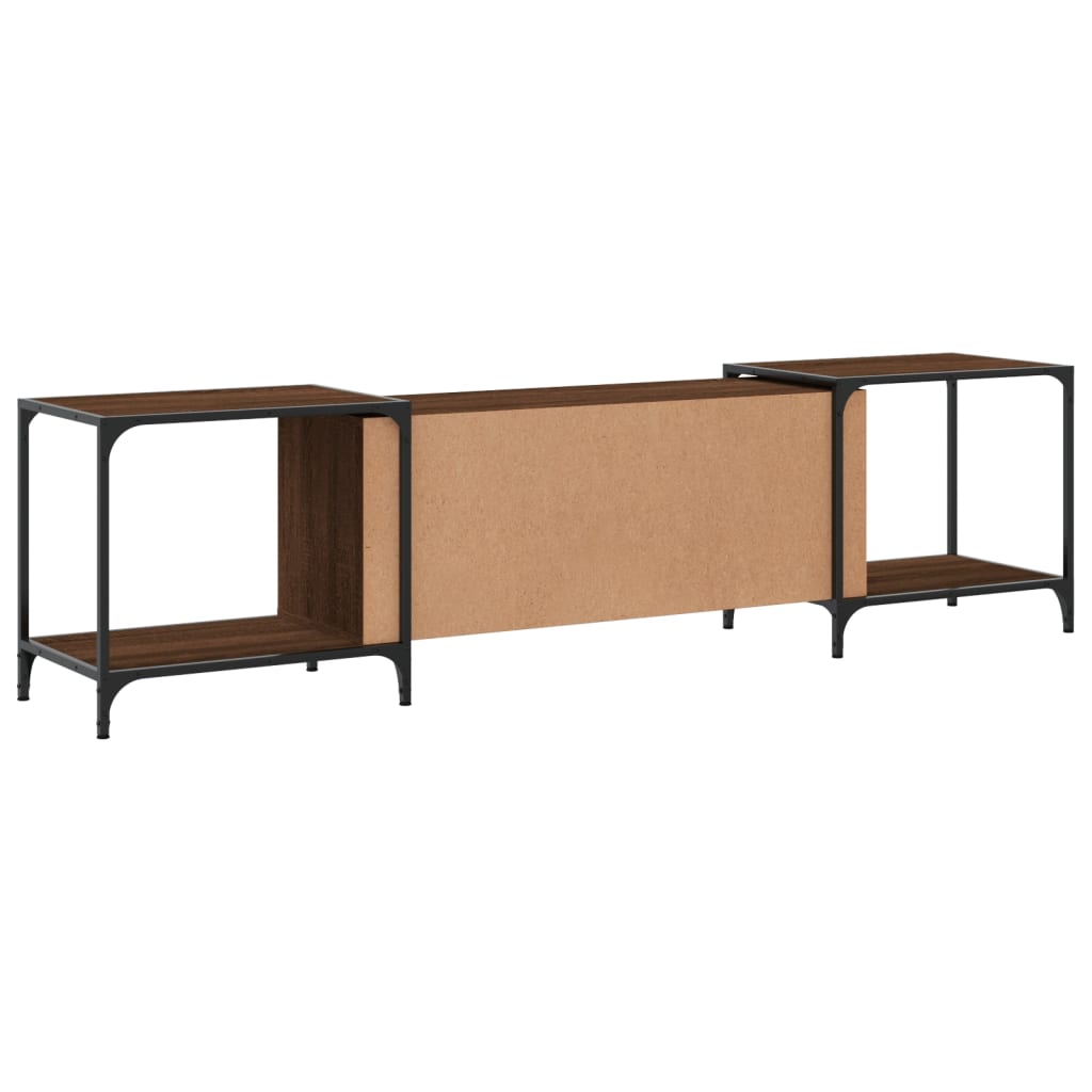 Industrial Wooden Wide TV Tele Stand Unit Cabinet With Open Storage Shelves Wood
