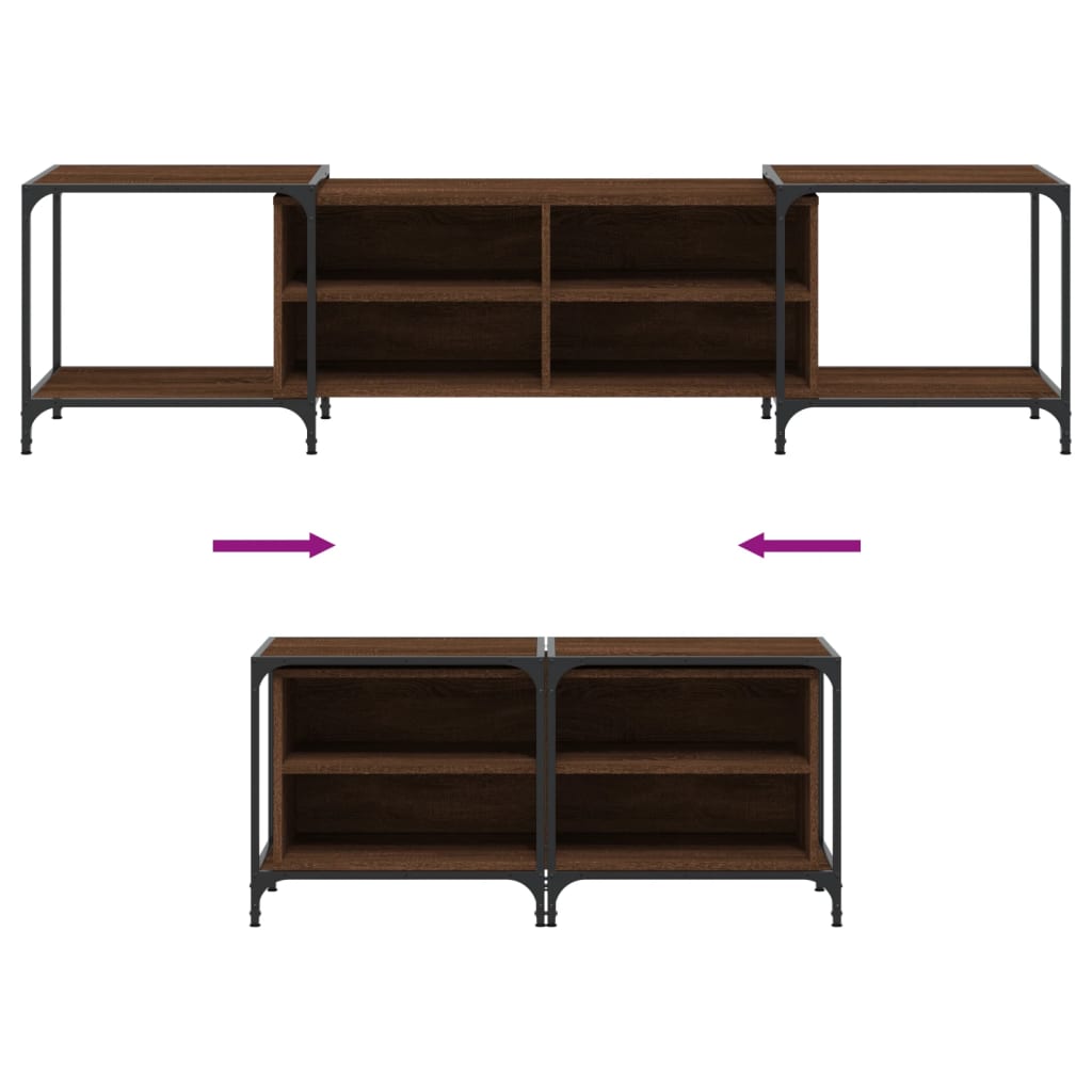 Industrial Wooden Wide TV Tele Stand Unit Cabinet With Open Storage Shelves Wood