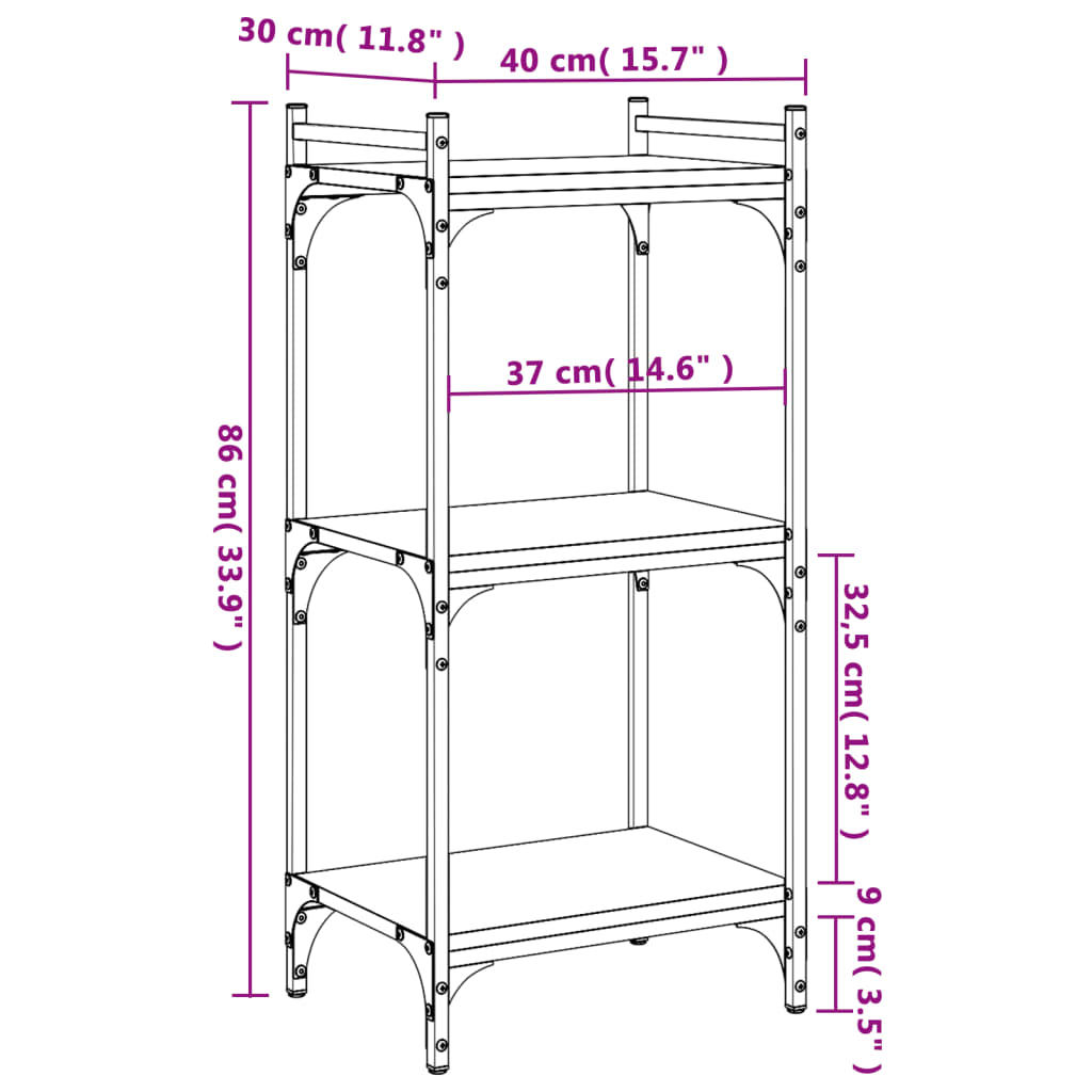 Bookcase 3-Tier Black 40x30x86 cm Engineered Wood