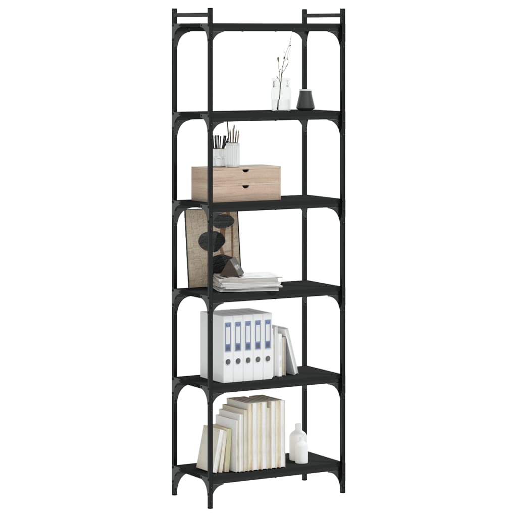 Bookcase 6-Tier Black 60x30x188 cm Engineered Wood