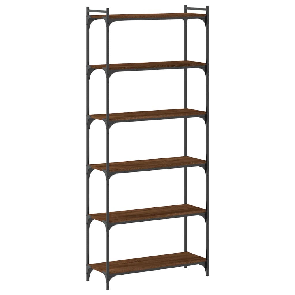 Bookcase 6-Tier Brown Oak 80x30x188 cm Engineered Wood