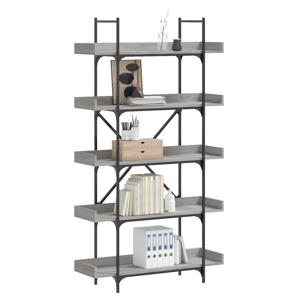 Bookcase 5-Tier Grey Sonoma 100x33x180.5 cm Engineered Wood