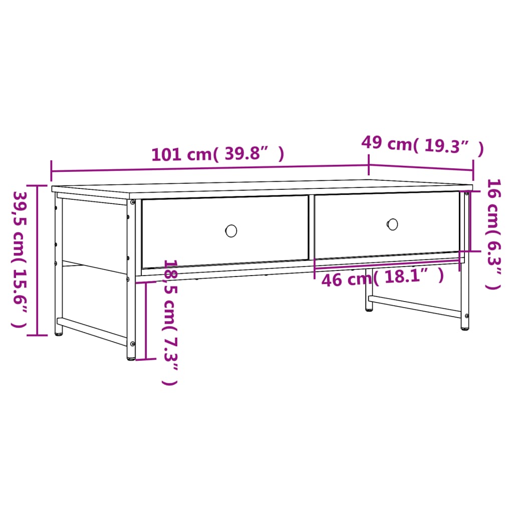 Coffee Table Brown Oak 101x49x39.5 cm Engineered Wood