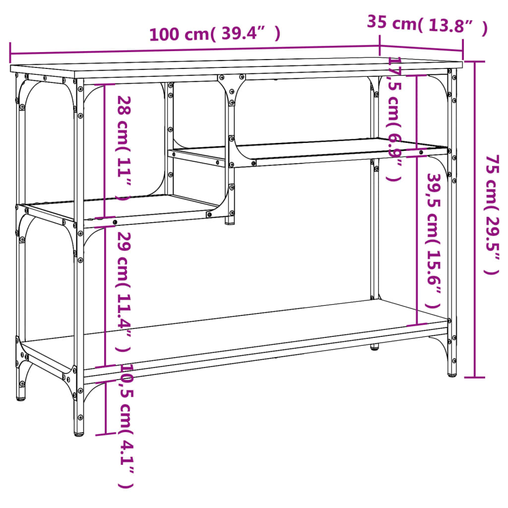 Console Table with Shelves Brown Oak 100x35x75 cm