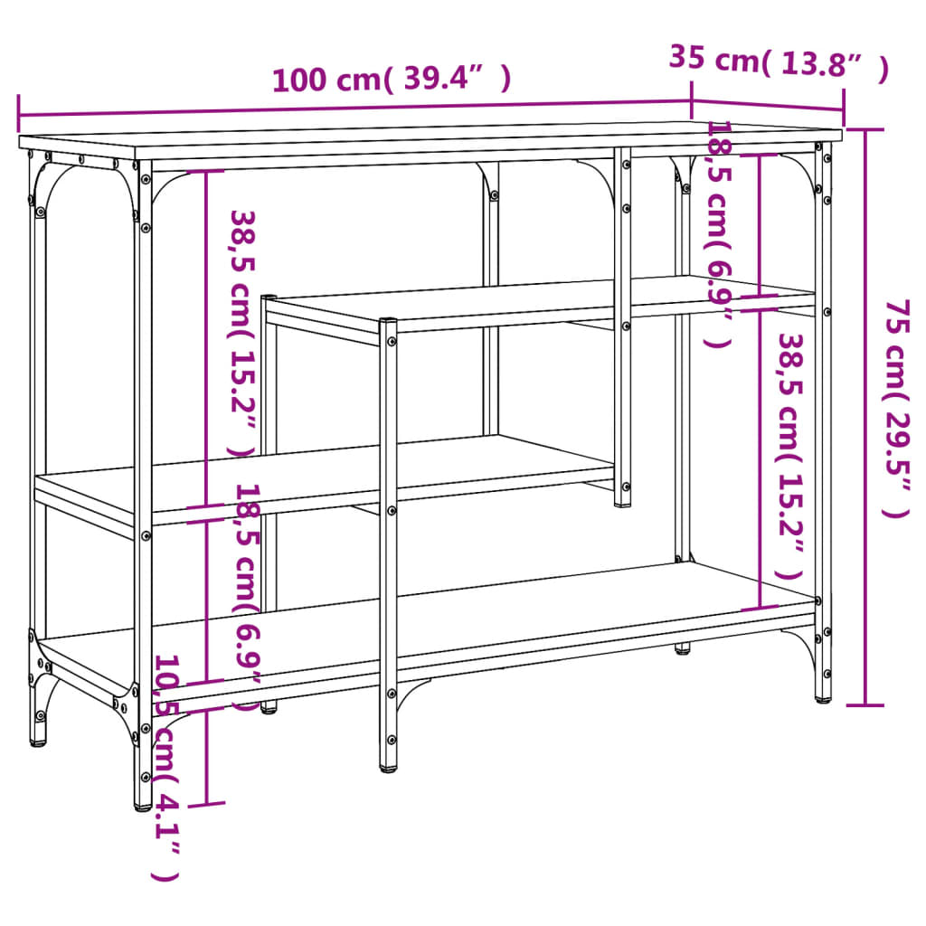 Console Table with Shelves Sonoma Oak 100x35x75 cm