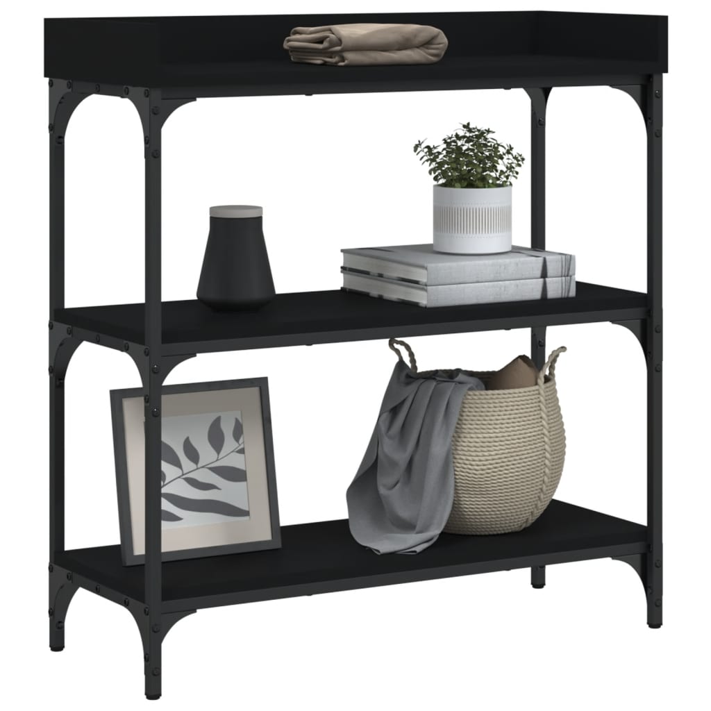 Console Table with Shelves Black 75x30x80 cm